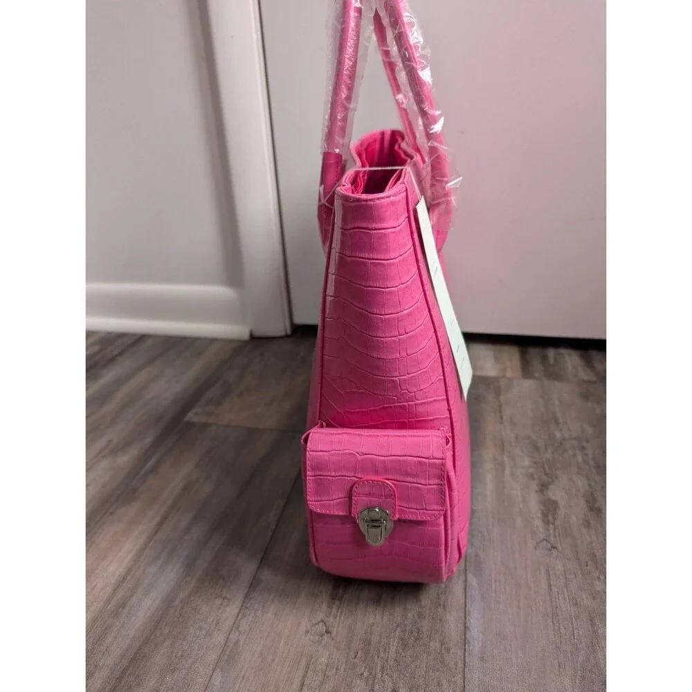 NWT NEW Diane Gilman Tote Faux Crocodile Leather Hot Pink XL Tote Bag Purse - Picture 8 of 13